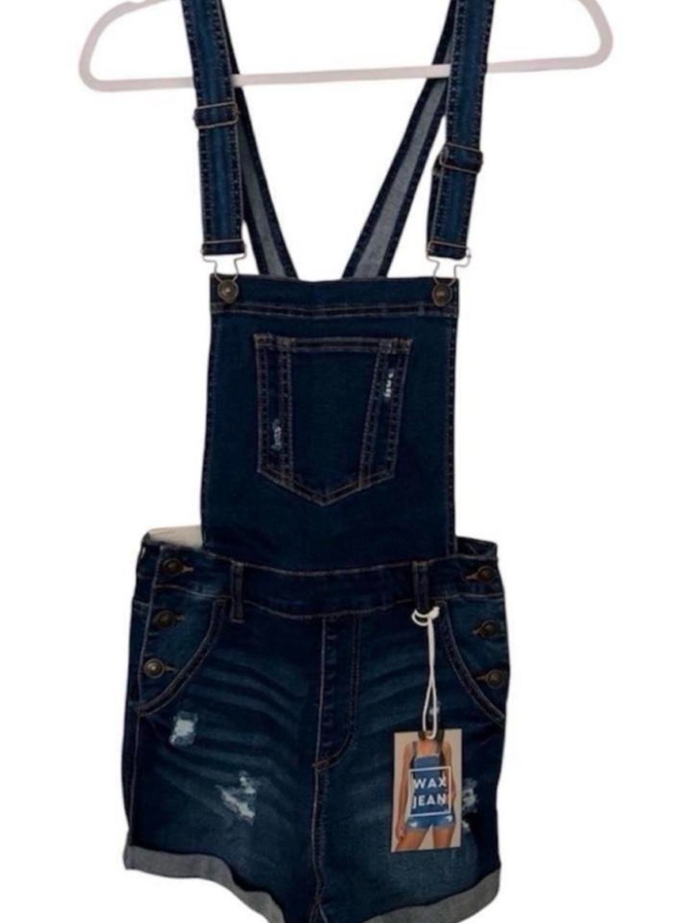 Wax Jean Dark Blue Denim Short Overalls Romper